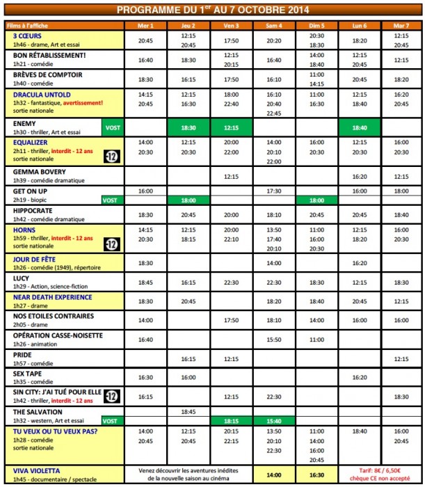 programme ciné 1:10