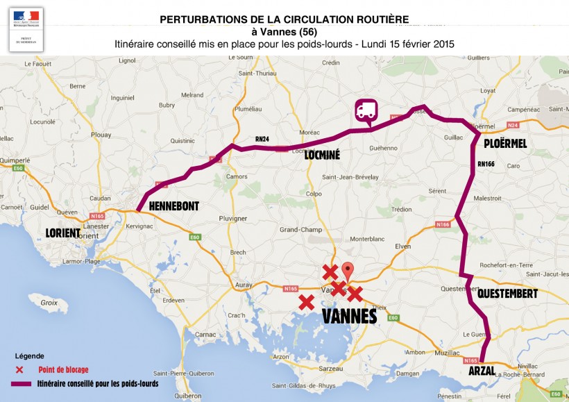 Carte de la déviation mise en place pour les poids lourds